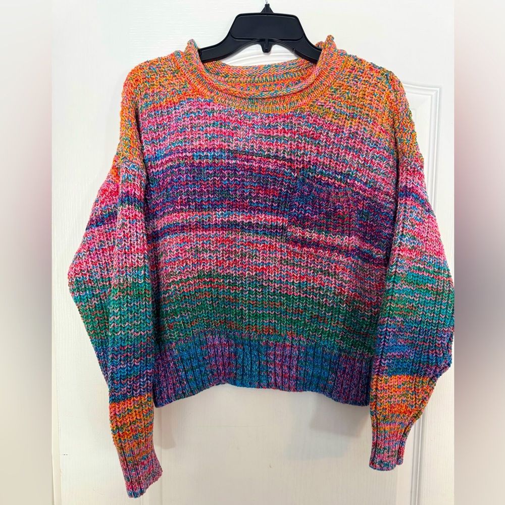 GAP Multicolor Cropped Crewneck Sweater